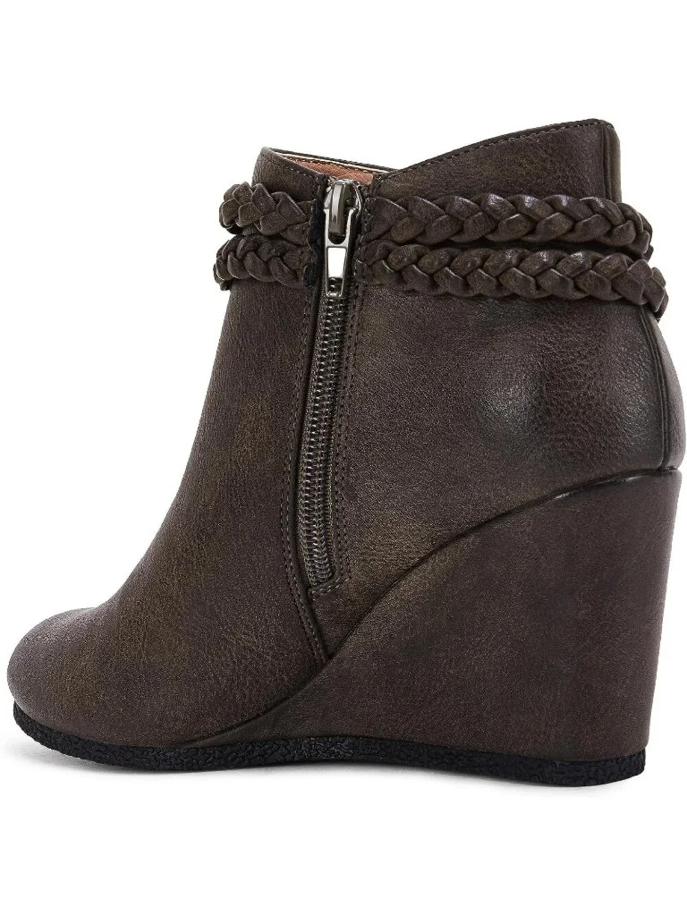 Women's Grey Braided Fringe Strap Western Heeled Fall Booties Dress Shoes